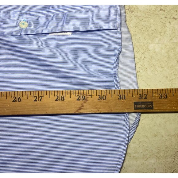 Peter Millar Mens Blue Pinstripe Button-Up Shirt 100% Cotton Long Sleeve Size 16 - Picture 6 of 6